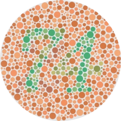 Ishihara red-green color blindness test showing the number 74-1